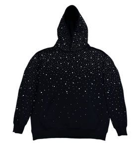 Sweat à capuche en strass de haute qualité 100% coton Hiver Homme Noir Haut entièrement personnalisable Brodé Lavé Dernier design tendance - Product Image 6
