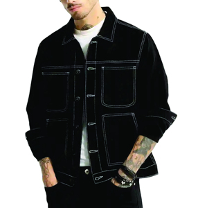 Oem Contrast <b>Stitching</b> Denim Jean Jacket For Men Casual Outwear Trucker Denim Button up <b>Coat</b> Oversize Denim Jackets - Product Image 5