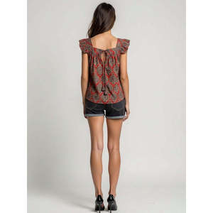 Blusa de Mujer con Estampado Floral, Cuello Cuadrado, de Chifón, Lino y Algodón, Corte Holgado, Casual, Transpirable, con Volantes y Manga Corta, para Primavera, Talla XS - Product Image 4