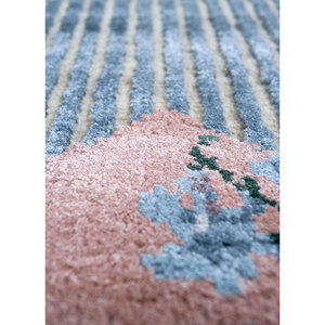 Alfombra Rectangular Azul del Lejano Oriente, Hecha a Mano con Lana, Bambú y Seda, para Decoración del Hogar, con Rayas Abstractas y Técnicas Artesanales - Product Image 3