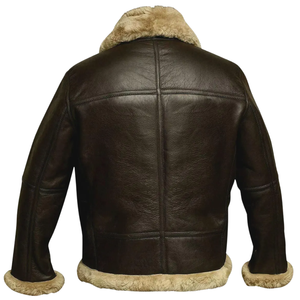 معطف رجالي شتوي طائر من جلد الغنم الأسود جاكيت بومبر مع شعار فرو رمادي دافئ على الجبهة - Product Image 5