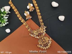 Bijoux religieux de l'Inde beau Temple Bijoux Collier Or Mat Polonais Designer Party Wear temple collier ensembles - Product Image 2