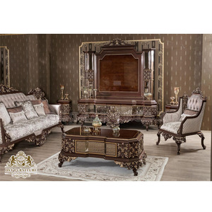 Juego de sofá tallado a mano pulido brillante para el hogar, muebles de salón pulidos de nogal, juego de sofá tallado a mano brillante para el hogar - Product Image 1
