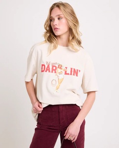 T-shirt femme en coton/polyester, manches courtes, col rond côtelé, imprimé graphique sur le devant, ample, décontracté, écologique, streetwear d'été - Product Image 3