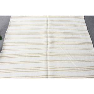 Alfombra de lana blanca y beige moderna de 4,2x9,1 pies, diseño de retazos turcos de tejido plano para decoraciones de sala de estar para adolescentes con respaldo de látex - Product Image 5