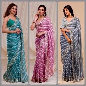Indio elegante Bollywood elegante Impresión digital elegante Saree Georgette tela exclusiva Sari blusa elegante Ropa Étnica - Product Image 6