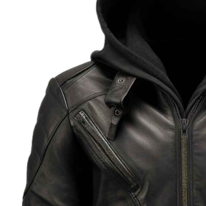 2025, venta al por mayor, chaqueta de motorista de cuero de talla grande para hombre, forro acolchado con capucha desmontable, chaqueta de invierno para exteriores con costuras - Product Image 3