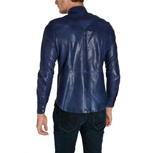 Camisa de cuero de moda para hombre hecha a medida Camisa de moda de cuero para hombre Camisa de cuero de ajuste casual Producto de Venta caliente de alta calidad - Product Image 2