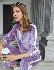 Stylish Ladies Plus Size <b>Velour</b> <b>Tracksuit</b> Breathable Half Sleeve Crop Top With Elastic Waist Pants For Active Daily Fashion - Product Image 5
