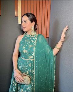 El último diseñador listo para usar Pure Banarasi jacquard Dola vestido de seda con trabajo de borde - Product Image 3