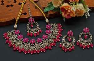 Conjunto de joyas chapadas en oro Kundan tradicional indio y conjunto de collar de cobre para mujeres y niñas accesorios indios joyería Mujer - Product Image 4