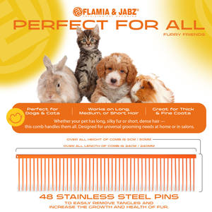 Peigne professionnel pour animaux de compagnie en acier inoxydable |   Outil de toilettage pour chiens et chats antirouille avec des broches arrondies pour éliminer les nœuds - Product Image 5