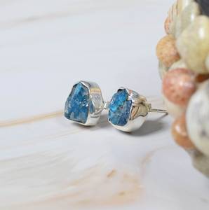 ชุดตัวเรือนหยาบมาใหม่925สีฟ้า apatite ต่างหูพลอยสเตอร์ลิงเงินต่างหูเม็ดเดี่ยวผู้หญิงของขวัญชิ้นใหญ่ของเธอ - Product Image 3