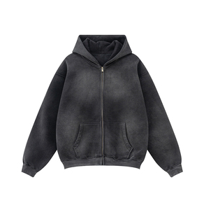 High Quality Heavyweight Vintage Full-Zip Hoodie Custom Designer Streetwear Acid Wash Zipper Hoodies for Man 100% Cotton - Product Image 1