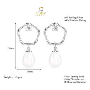 Boucles d'oreilles CLARA en argent sterling 925 avec perles Sara, plaquées rhodium, avec zircone suisse, fermoir à vis, cadeau pour femmes et filles - Product Image 6