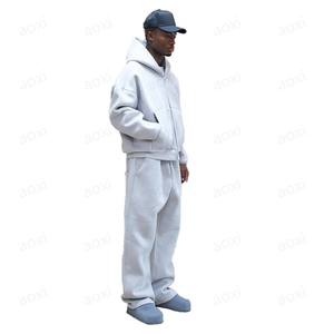 Conjunto de chándal de algodón con capucha y logotipo personalizado, pantalones de chándal de felpa francesa gruesa de 500GSM, conjuntos de chándal holgados, chándal para hombre - Product Image 2