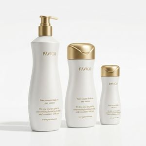 ขวดเครื่องสำอาง PET แบบโค้งพร้อมหัวปั๊มและฝาเปิดปิดแบบพลิก รุ่น Pavico รับผลิตแบบ ODM OEM ขายส่งราคาถูก พิมพ์ลายด้วยความร้อน - Product Image 1