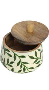 โถเก็บไม้พิมพ์ลายใบไม้สีเขียวมีฝาปิดสำหรับใส่เครื่องปรุงอาหารในครัวและภาชนะจัดเก็บอื่นๆ - Product Image 3