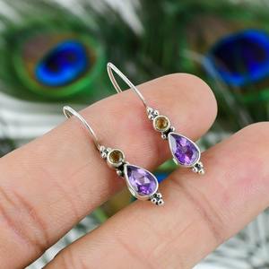 925 Solid Sterling Silver Amethyst Gemstone <b>Earrings</b> Best Design <b>Earrings</b> for Women and Girls <b>Dangle</b> <b>Earrings</b> Silver Jewelry - Product Image 3