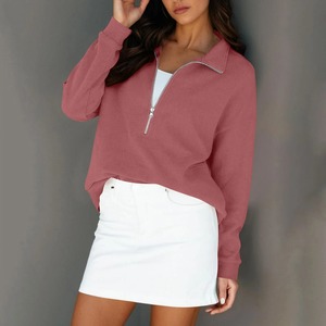 Vente la plus chaude grande taille quart fermeture éclair sweats deux poches latérales col montant coton Polyester bas côtes femmes hiver Style de rue - Product Image 2