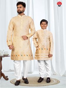Pijama elegante para hombre étnico Padre Hijo Kurta en seda Premium con estampados Jacquard con diseño Daman para ropa de Festival - Product Image 3