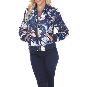 Nouvel arrivage Blouson bombardier à fermeture éclair floral grande taille pour femmes manches raglan toile respirante pour la saison d'hiver traitement fini - Product Image 1