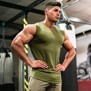 Verano algodón transpirable cuello en V camisetas sin mangas gimnasio entrenamiento correr deporte Camisa sin mangas hombres Fitness culturismo ropa muscular - Product Image 2