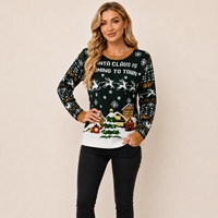 Pull de Noël moche personnalisé pour femme, motif Père Noël, tricot jacquard noir à manches longues, flocons de neige, village, fêtes, personnalisé OEM