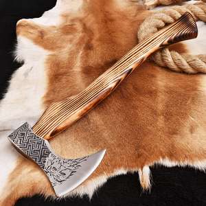 Hachas de Damasco de Alta Calidad Hechas a Medida con Funda de Cuero y Mango de Madera, Cuchillo/Hacha Personalizado en Venta - Product Image 1