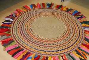 Tapis en jute à franges chindi, design floral moderne tressé, fabrication mécanique, design contemporain, antibactérien, antidérapant, poils plats, dos en jute - Product Image 2