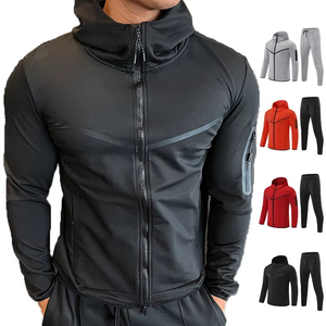 Vêtements de sport pour hommes, survêtement d'entraînement en polaire technique, jogging à capuche pour l'hiver, ensemble deux pièces à motif solide - Product Image 6
