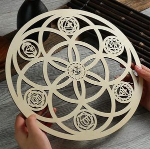 Décoration murale en bois Graine de Vie 7 Chakras, géométrie sacrée artisanale en bois - Product Image 4