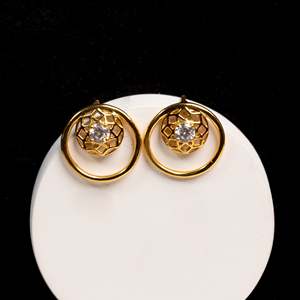 Boucles d'oreilles en argent sterling 925 avec zircon doré, motif cercle de vie, diamant or blanc 14K 18K pour mariage et fiançailles - Product Image 1