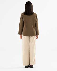 Classic Women Winter Full Sleeves <b>Brown</b> Ribbed Crewneck Sweatshirt Casual Wear Custom Made Cozy Winter Outfit - Product Image 2