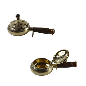 Wood Handle <b>Incense</b> <b>Burner</b> Polished Finishing Design Brass Metal <b>Incense</b> <b>Holder</b> Best for Home Decorative Design - Product Image 1