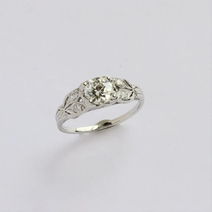 Anillo antiguo de diamante cultivado en laboratorio de corte redondo de 1,50 quilates, regalo de boda de compromiso para el Día de la madre y la mujer, oro blanco de 14 quilates - Product Image 3