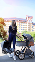 Poussette pour bébé 3 en 1 en aluminium de luxe à haute vue Landau pour bébé facile à plier avec lit de transport adapté au nouveau-né