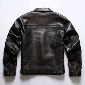 Personalizar cuero genuino hombres solapa motocicleta Casual aceite cera cabeza capa dos colores té Core caballo chaqueta de cuero - Product Image 2