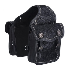 Superventas de alta calidad de cuero genuino Western Trail Tooling Carving Horse Saddle Bag - Product Image 1