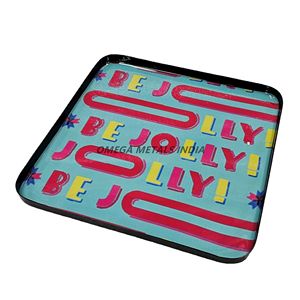 Bandeja rectangular moderna para servir en azul brillante con motivo juguetón 'Be Jolly' para celebraciones y servicio de aperitivos - Product Image 1