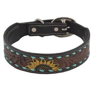 Premium LEATHERCART LC-20 Floral <b>Tooled</b> Genuine Leather Dog Collar Soft Inner Padding Customizable Size All Seasons Comfort - Product Image 1
