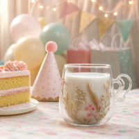 LAKOTTO Gobelet en verre à double paroi de 220 ml avec fleurs et herbes séchées à l'intérieur, avec poignée, verrerie en gros, logo personnalisé