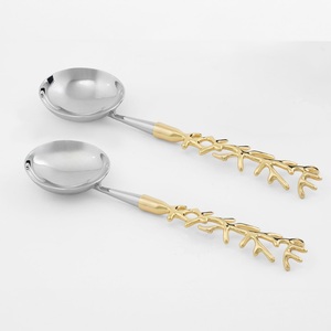 Juego de cubiertos de acero inoxidable con mango chapado en oro de lujo moderno de diseñador de hojas para fiesta, uso doméstico, juegos de cubiertos para servir - Product Image 1