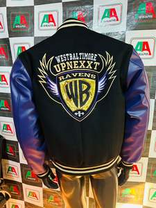 Veste universitaire lourde en laine OEM Jet Black Shine Broderie col montant Design personnalisé 226 Grand prix pour le nouveau blouson bombardier haut - Product Image 4