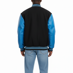 Veste universitaire de haute qualité 100% coton lourd, blocs de couleur, logo brodé personnalisé, veste d'hiver pour hommes - Product Image 3