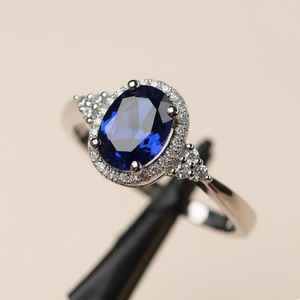 Bague de luxe pour femme en or blanc 10 carats avec saphir ovale romantique, bijoux tendance pour mariage, cadeau d'anniversaire - Product Image 1
