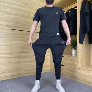 2025 été nouveau décontracté hommes vêtements haute élasticité glace soie deux pièces ensemble Satin tissé t-shirt pantalon avec motif imprimé PCS-R-260 - Product Image 5