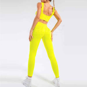 Conjunto de Yoga de 2 piezas para mujer con tela elástica para comodidad y rendimiento Conjunto de Yoga de cintura alta para mujer y mallas con sujetador a juego - Product Image 2