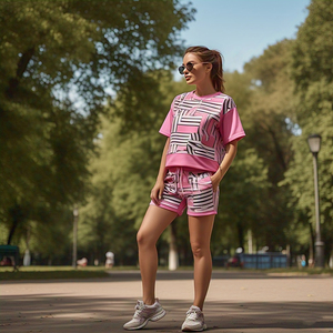 Camiseta de sublimación para mujer, pantalones cortos, conjunto de dos piezas, ropa deportiva, camiseta y pantalones cortos, conjunto informal con estampado gráfico en seco para mujer - Product Image 5