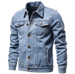 Chaqueta vaquera para hombre OEM, prendas de vestir informales, chaqueta de otoño, chaqueta vaquera abotonada, chaqueta vaquera de gran tamaño para hombre - Product Image 1